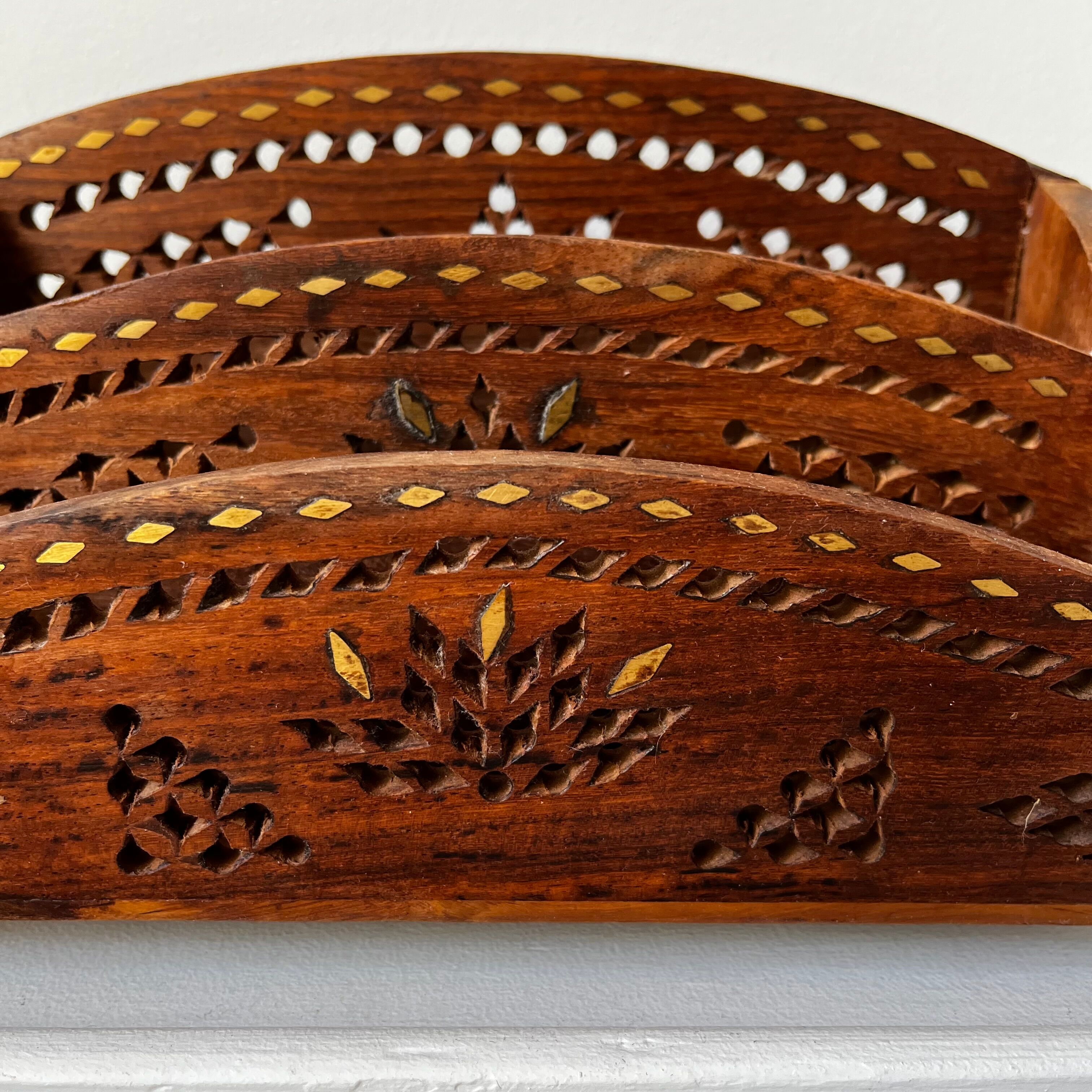 Vintage mail rack in wood and brass