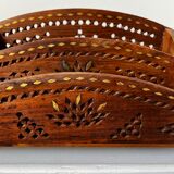 Vintage mail rack in wood and brass