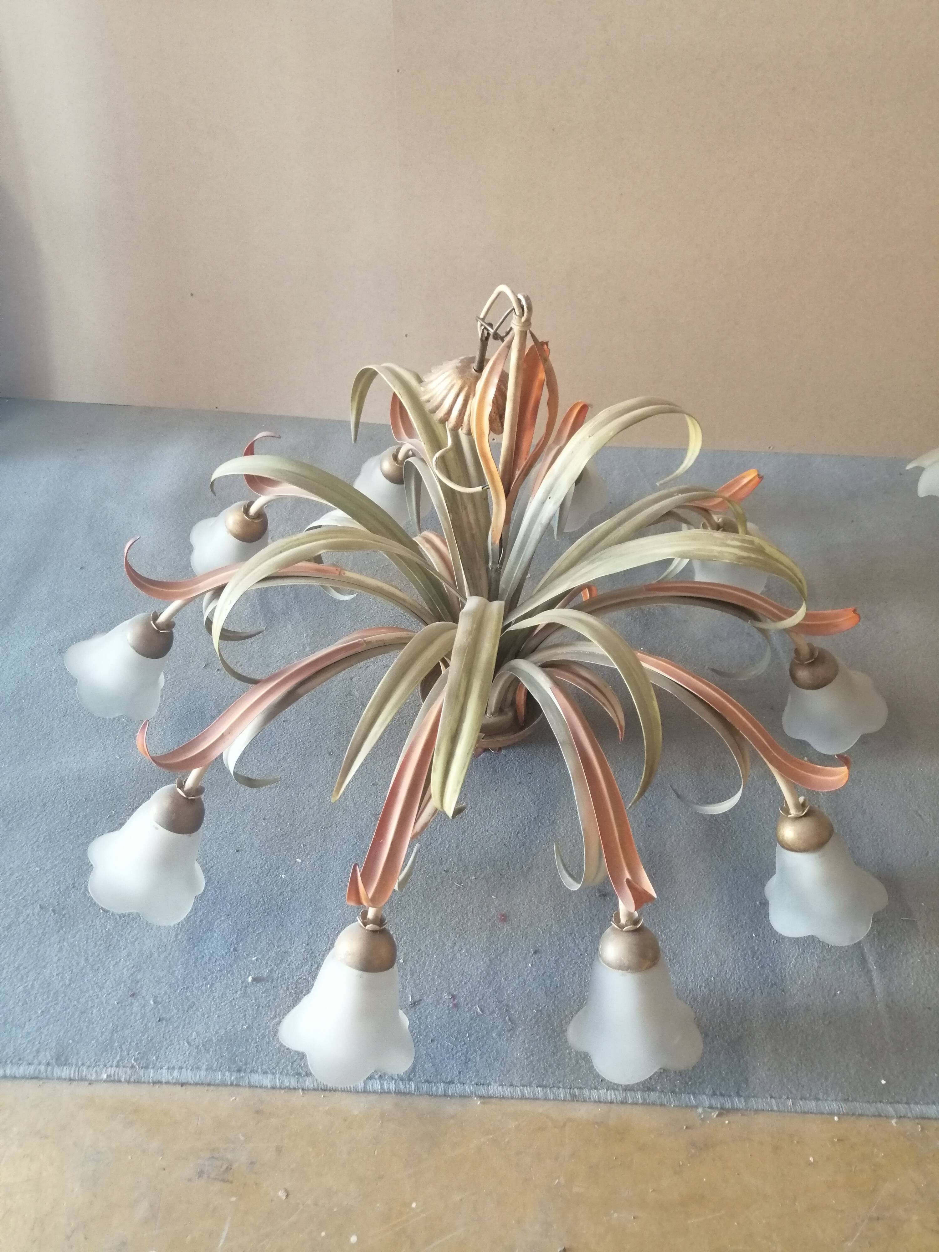 Painted metal chandelier with flowers