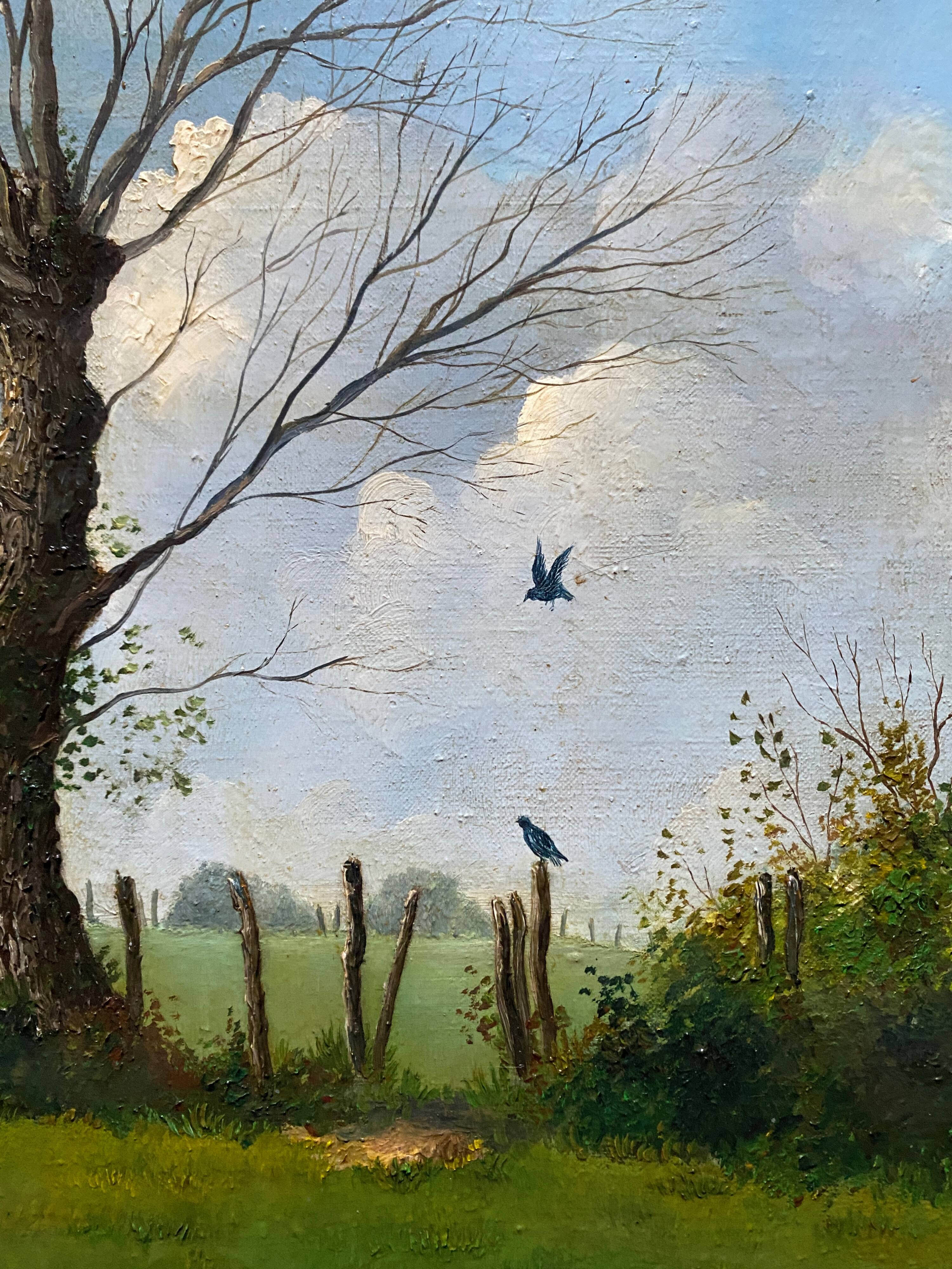 Painting Jean Paul Barre (born in 1954) HST "The end of winter" Landscape of Brière