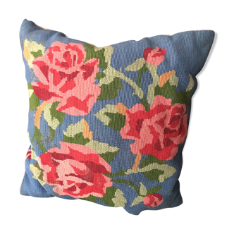 Cushion tapestry roses on blue background 35x35cm