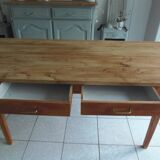 Vintage farm table, beech base and belt, pitch pine top.