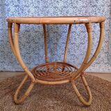 Table basse ronde en rotin vintage