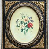 Painting of a bouquet of flowers on a panel in a medallion frame, Napoleon