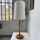 70s oak wood table lamp