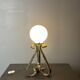 Midcentury brutalist wrought iron and opaline table lamp, Spain ca 1960s