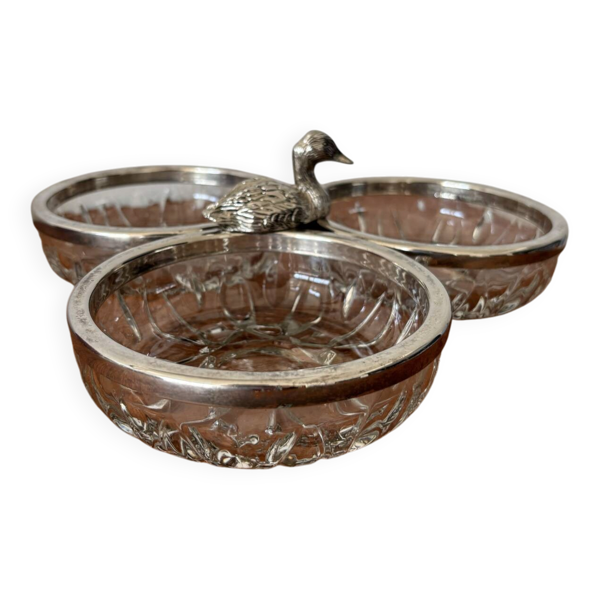 Plat apéritif verre et inox • Plateau de service vintage en métal arge