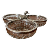 Aperitif plate glass and stainless steel • Vintage metal serving tray large