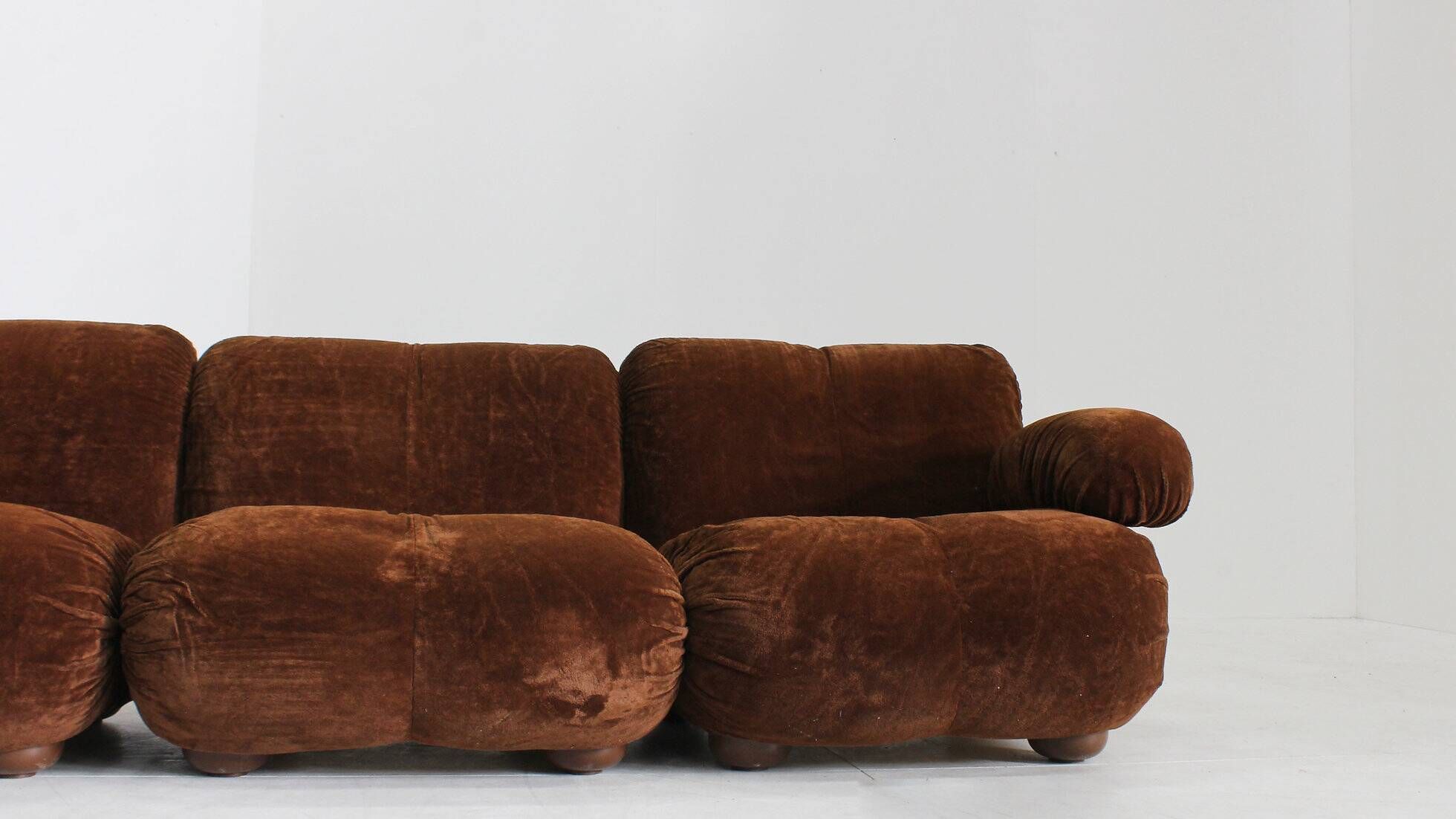 Vintage modular sofa brown velvet and chrome Italy 1970s