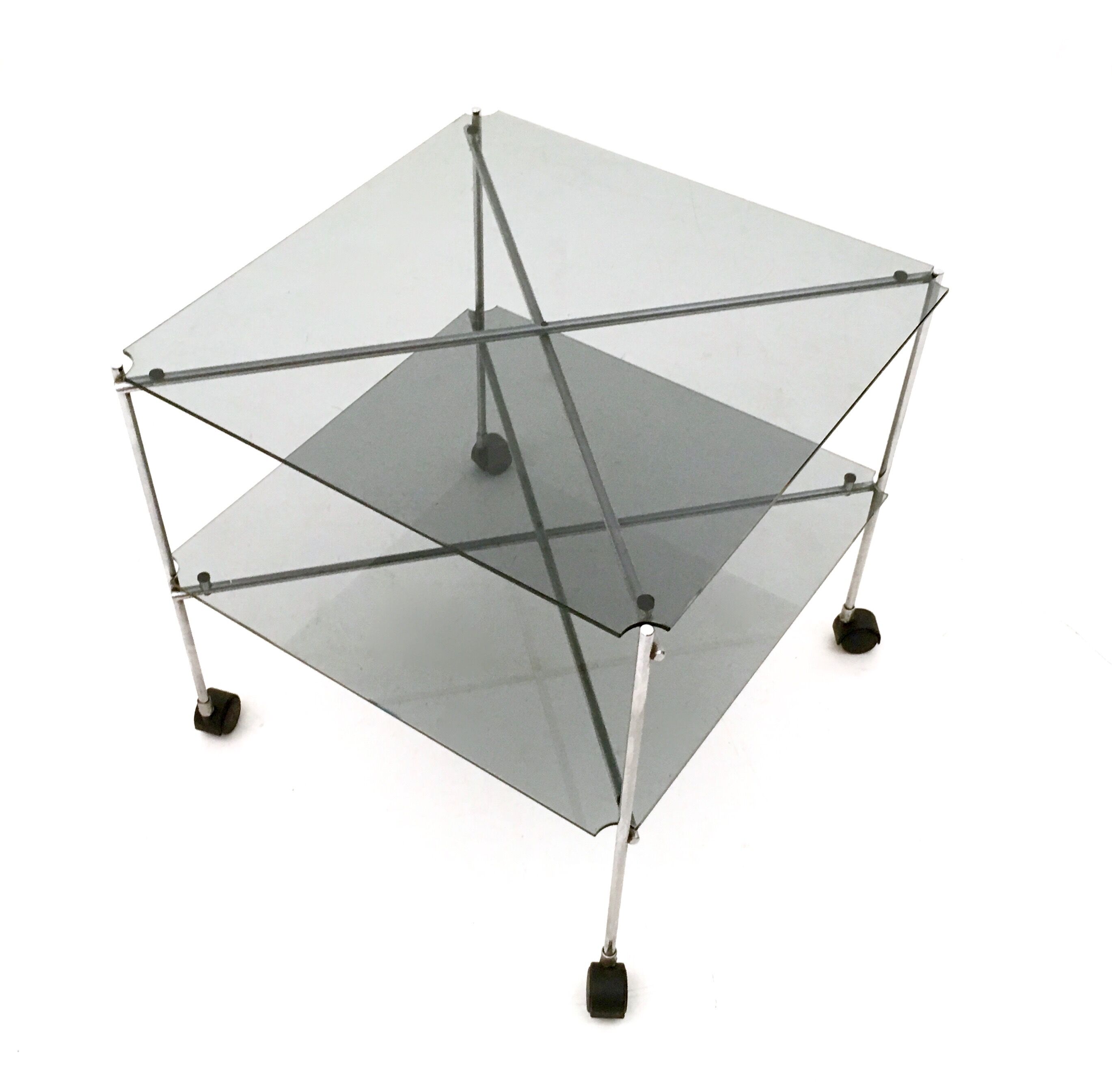 Pair of Postmodern Glass Carts Mod. Biplano by Bruno Munari for Robots, Italy