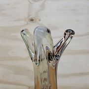 Vintage Murano glass vase, amber/white speckled finger vase