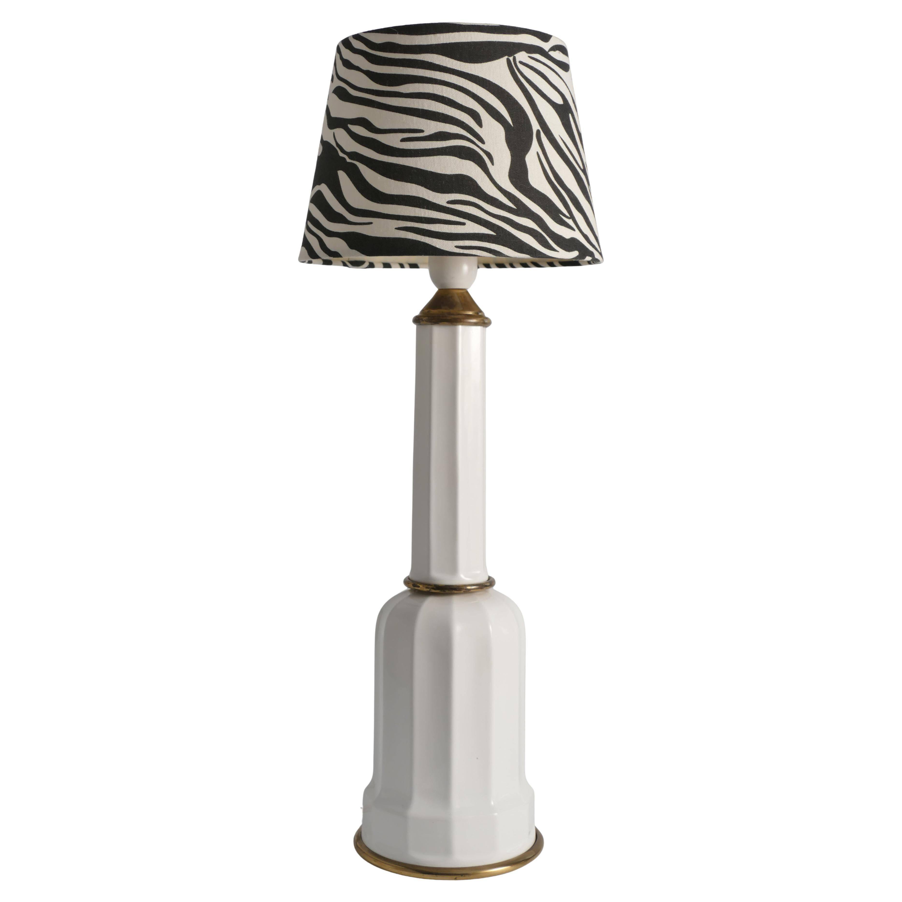 White Opaline Glass & Brass Heiberg Table Lamp, Denmark, Mid-19th century