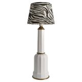 White Opaline Glass & Brass Heiberg Table Lamp, Denmark, Mid-19th century