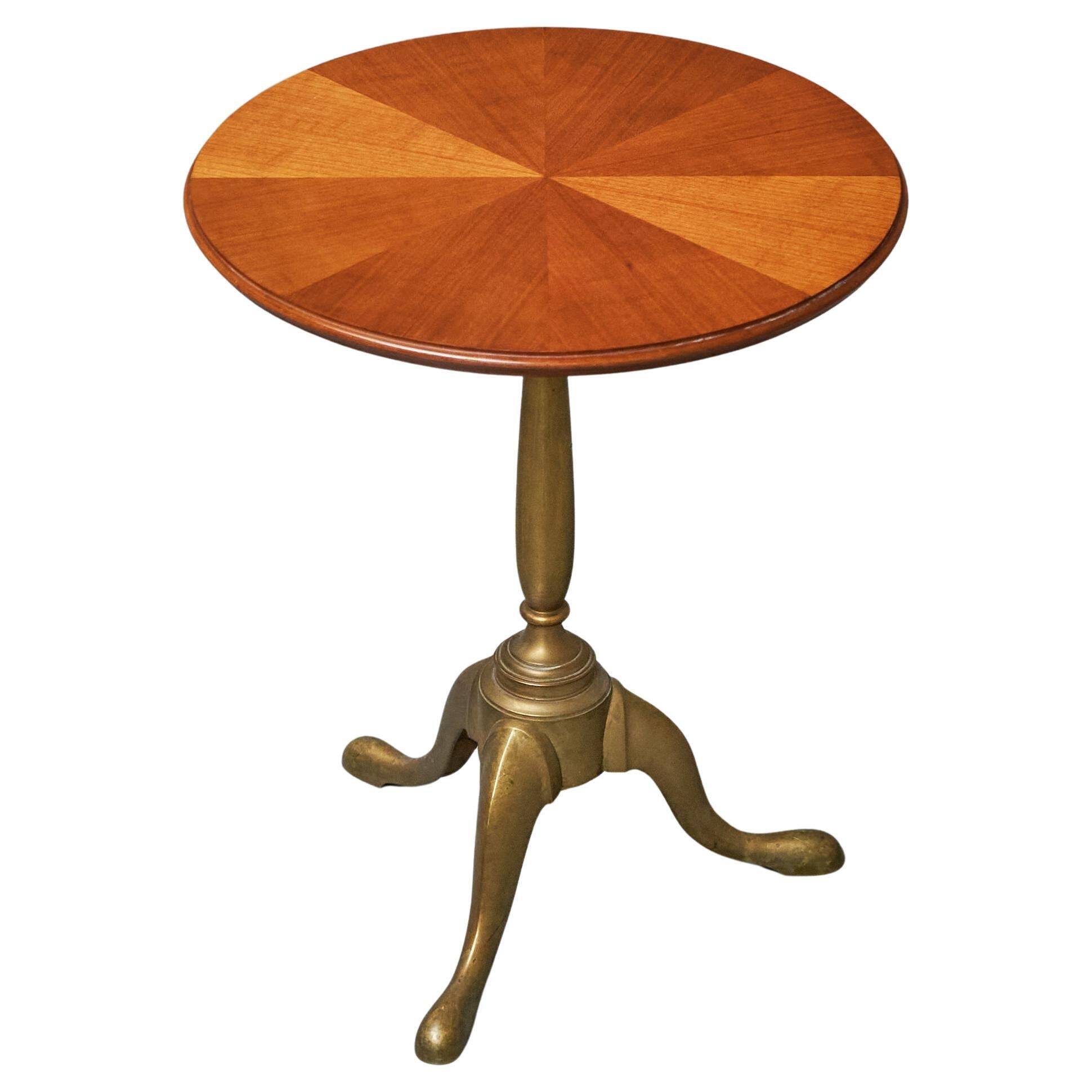 Antique wooden and brass side table, 19th century.