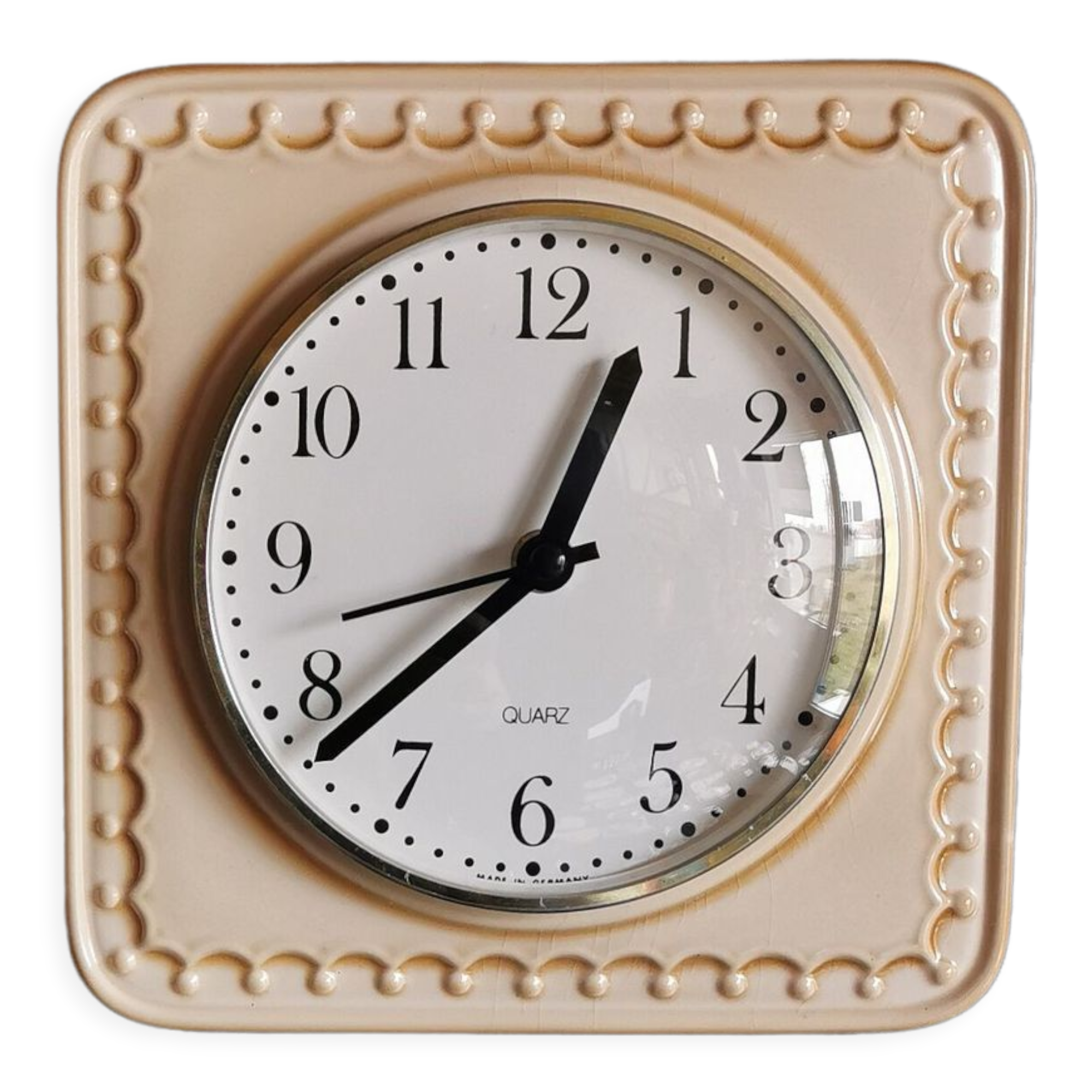 Vintage ceramic clock square silent wall clock "Quarz caramel"