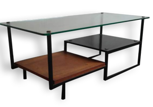 Table basse vintage verre années 50 60