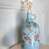 Signed ceramic bottle vase, cherry blossoms, 70s