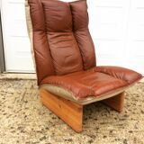 Scandinavian leather and linen armchair