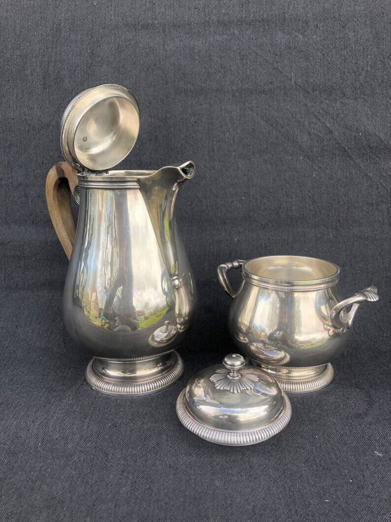Christofle Gallia Silver Plated Coffee Pot & Sugar Bowl: Art Nouveau Regenc
