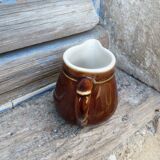 Small white brown ceramic milk pot bistro style