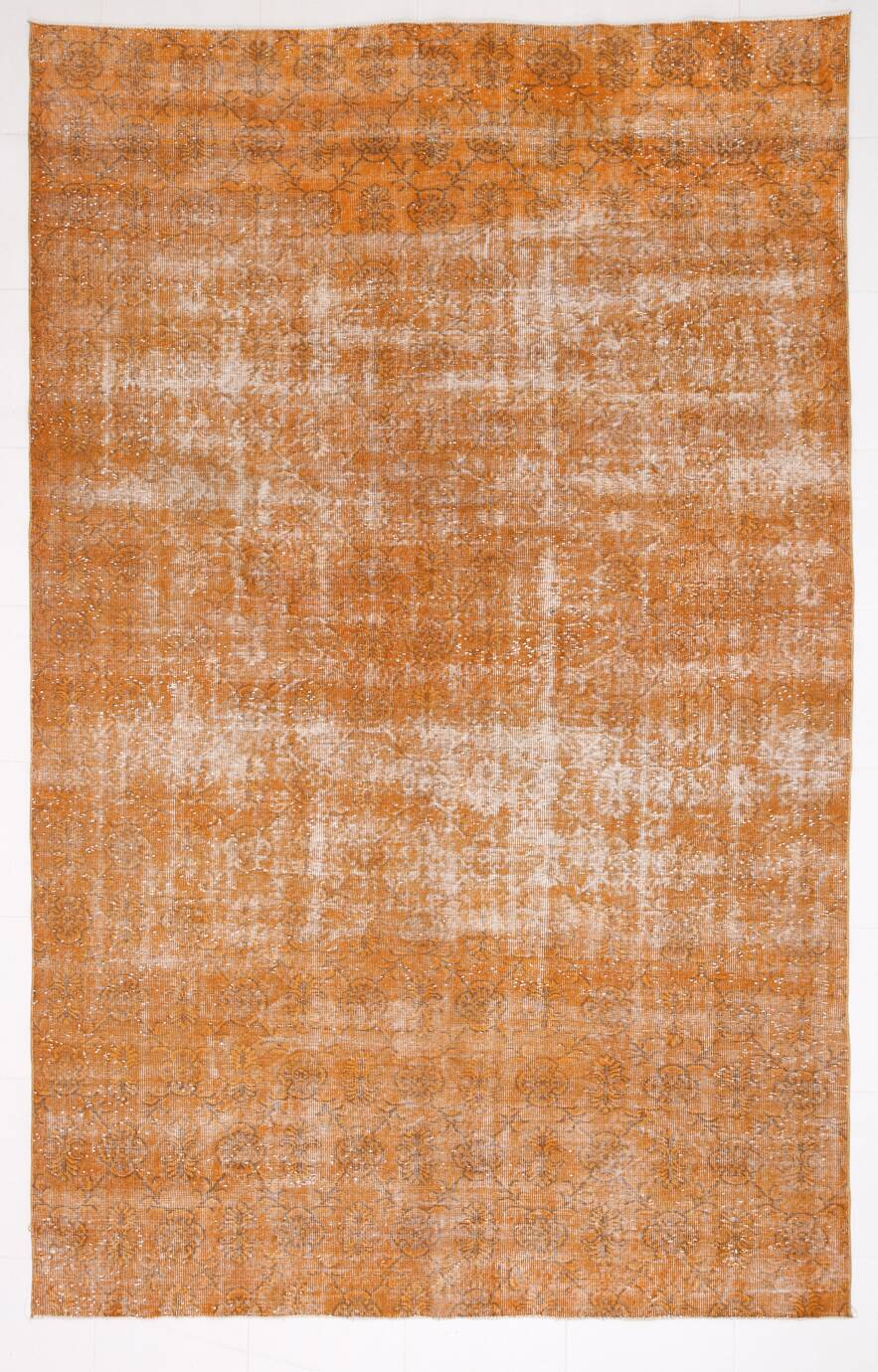 Tapis Vintage Orange Ocre Patiné, Style Bohème Chic