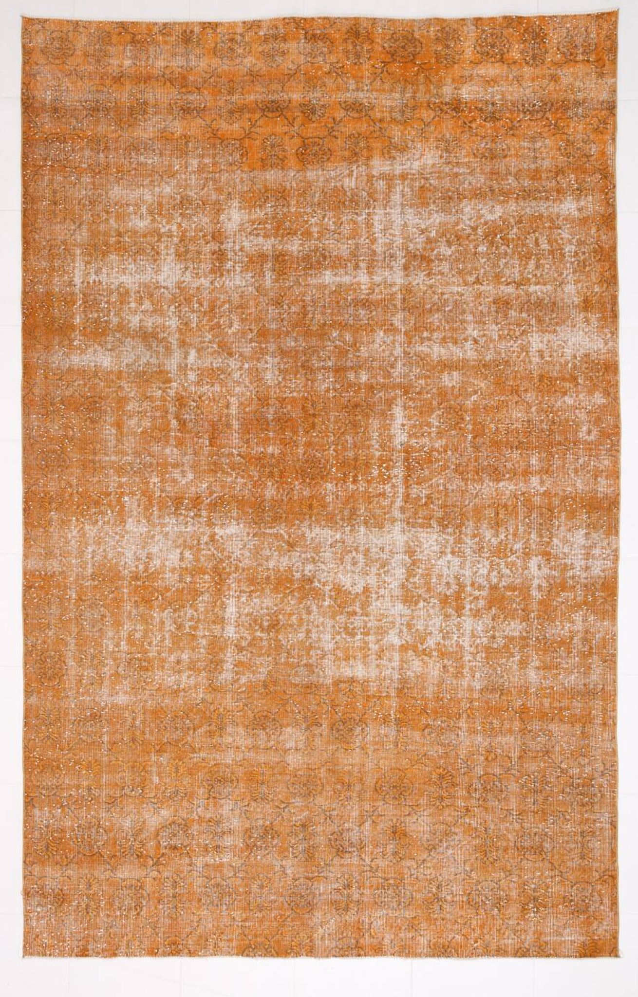 Tapis Vintage Orange Ocre Patiné, Style Bohème Chic