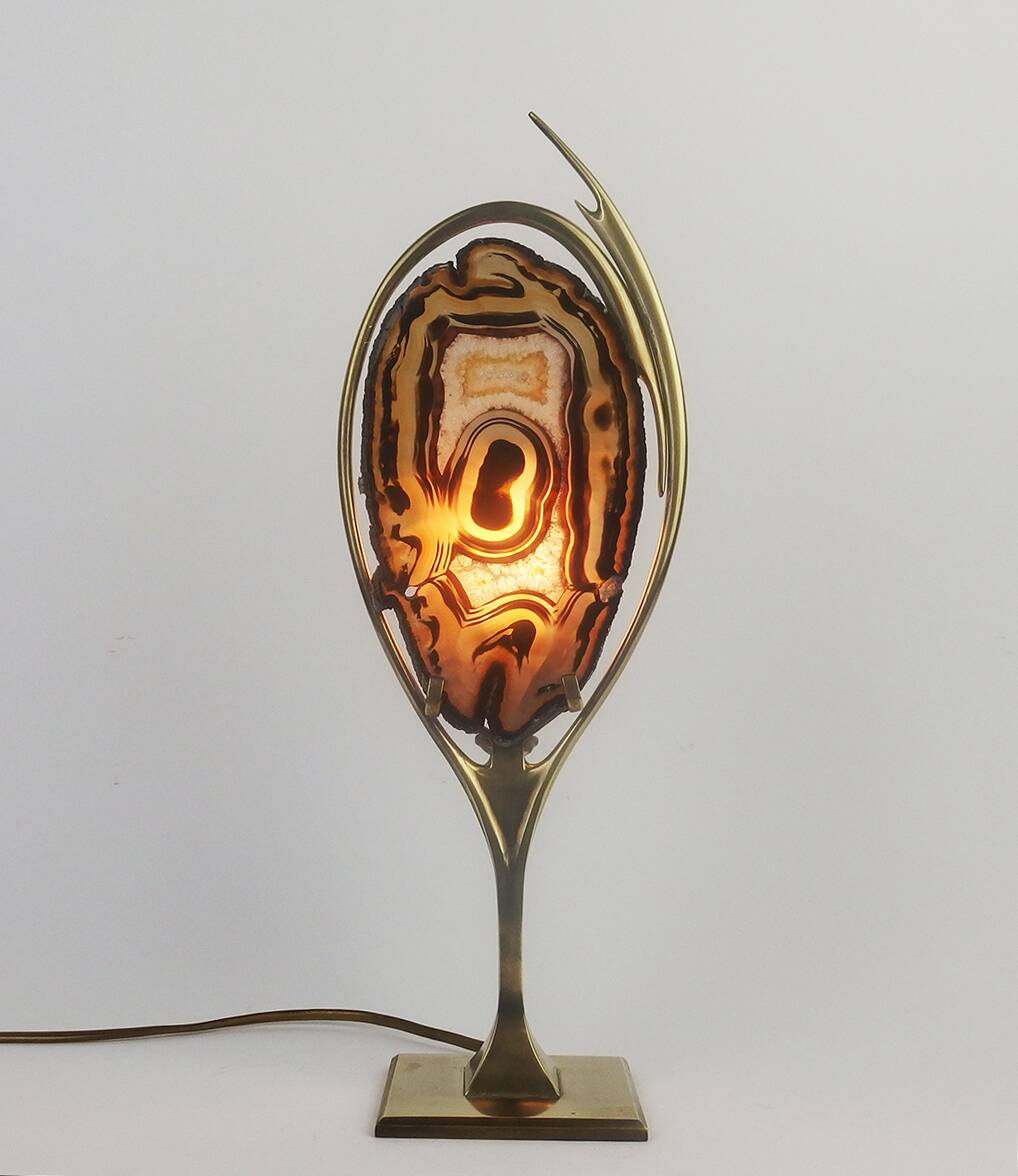 1970 lamp in brass and agate attributed to Willy Daro
