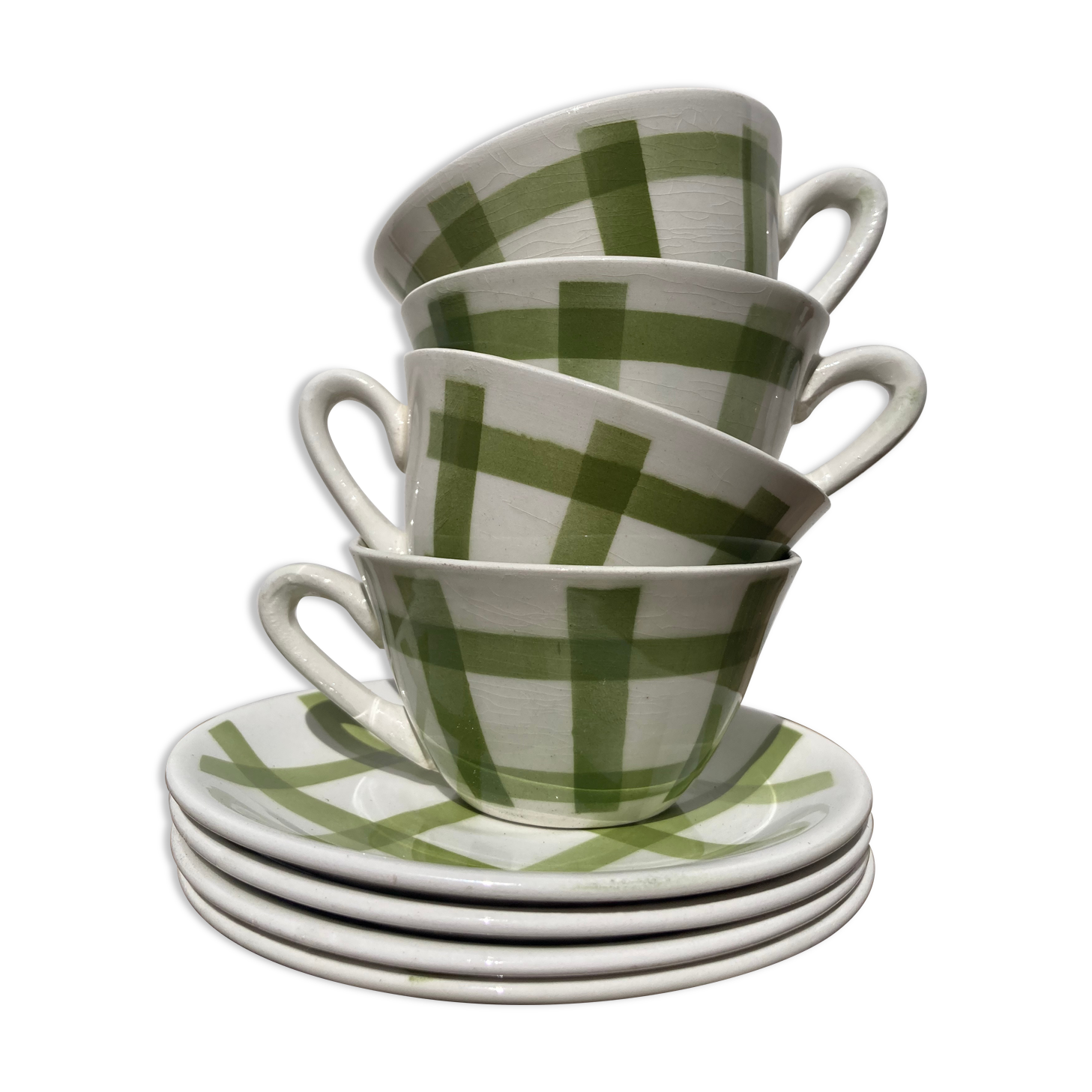 4 coffee cups Green and white checkered wolf grinders