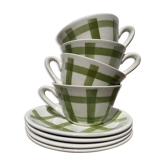 4 tasses à café Moulin des loups vert et blanc à carreaux