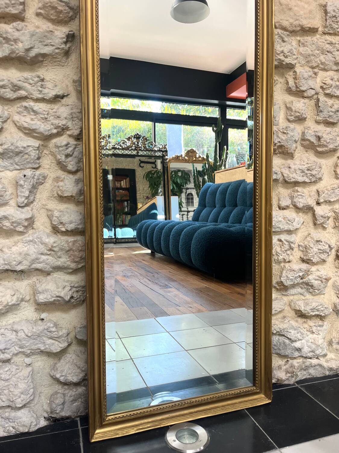 Mirror 228/47cm from the early 20th century, beveled glass.