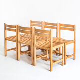 Suite of six solid beech chairs designed by André Sornay - France, 1960