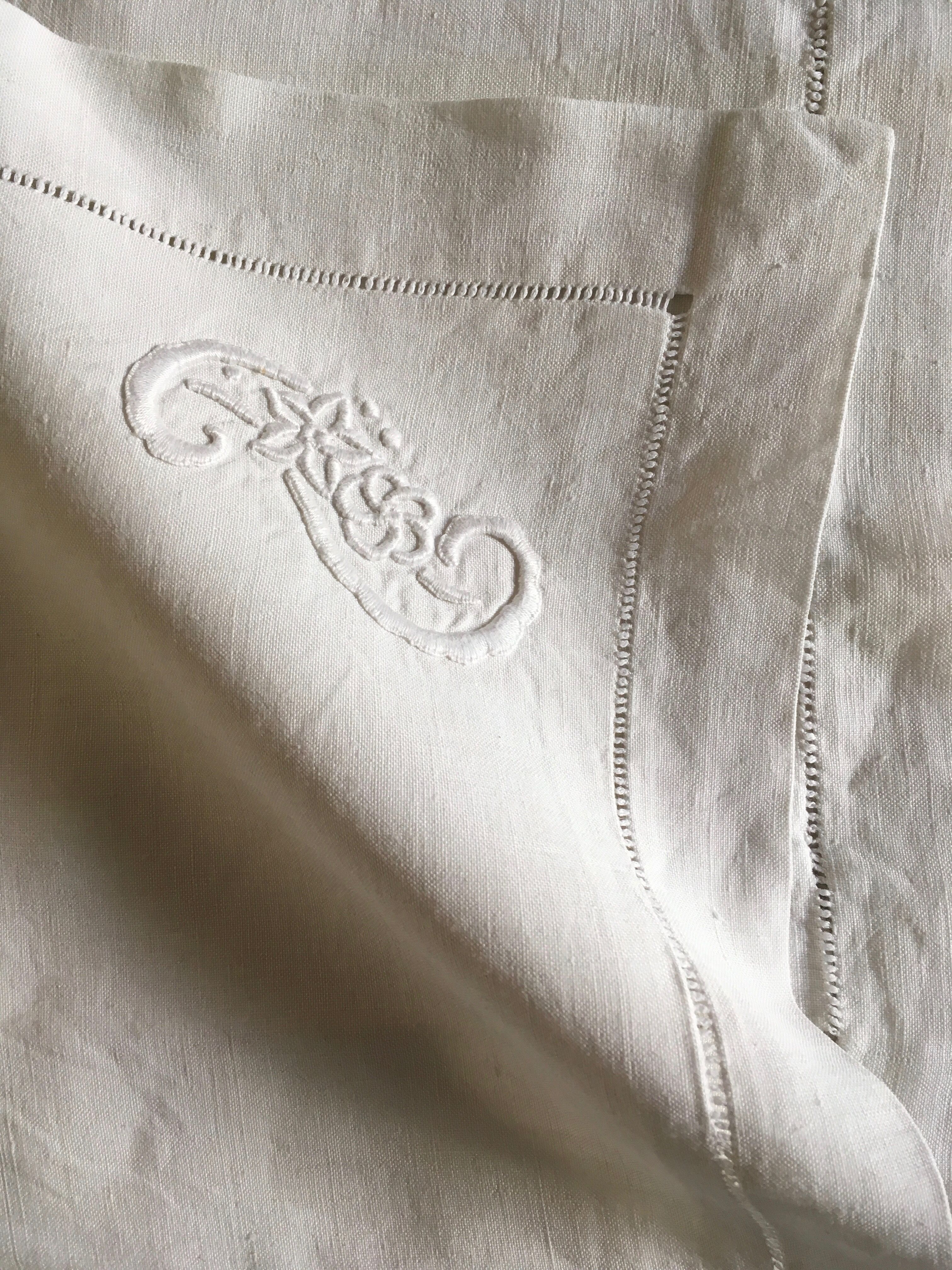 Pair of pillowcases embroidered linen old