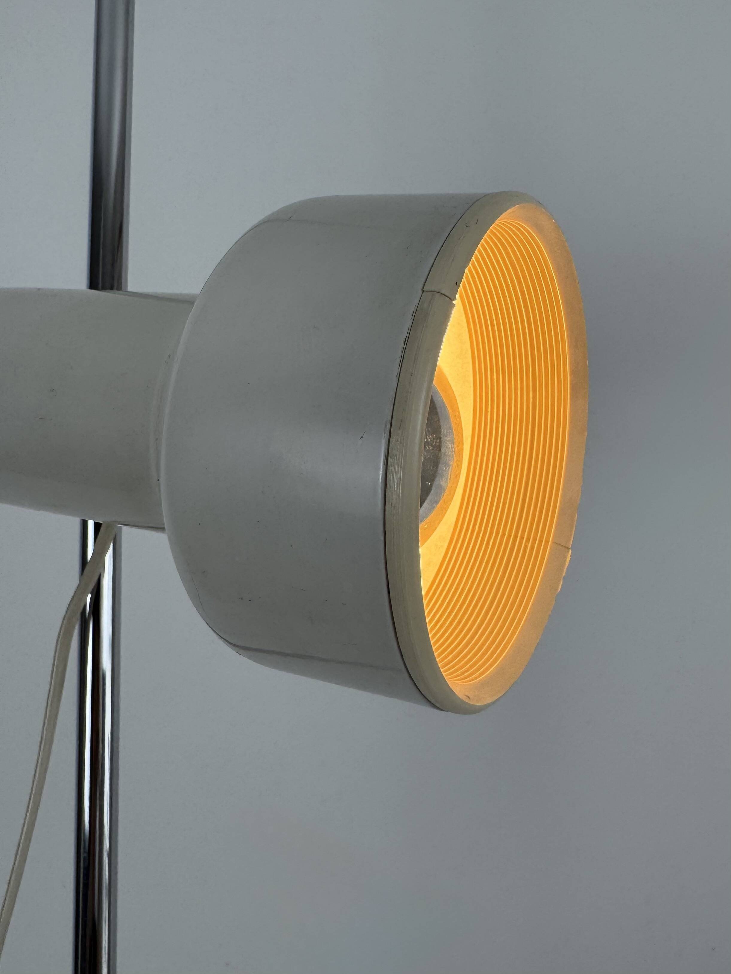 Vintage adjustable floor lamp, chrome and pressed moulded beige ABS, France 1970.