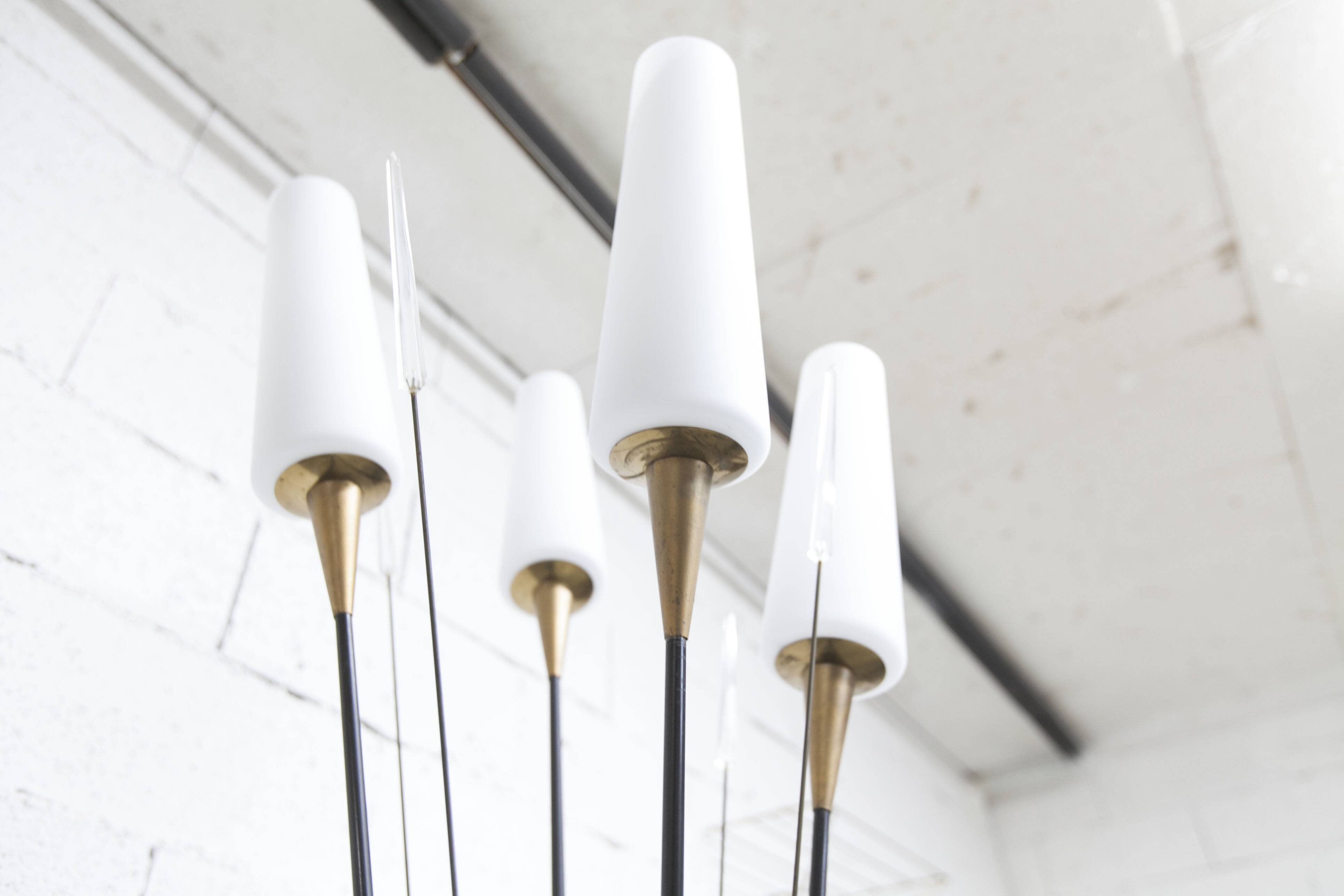 Floor lamp by René Mathieu for Maison Lunel 1950, brass and opaline.