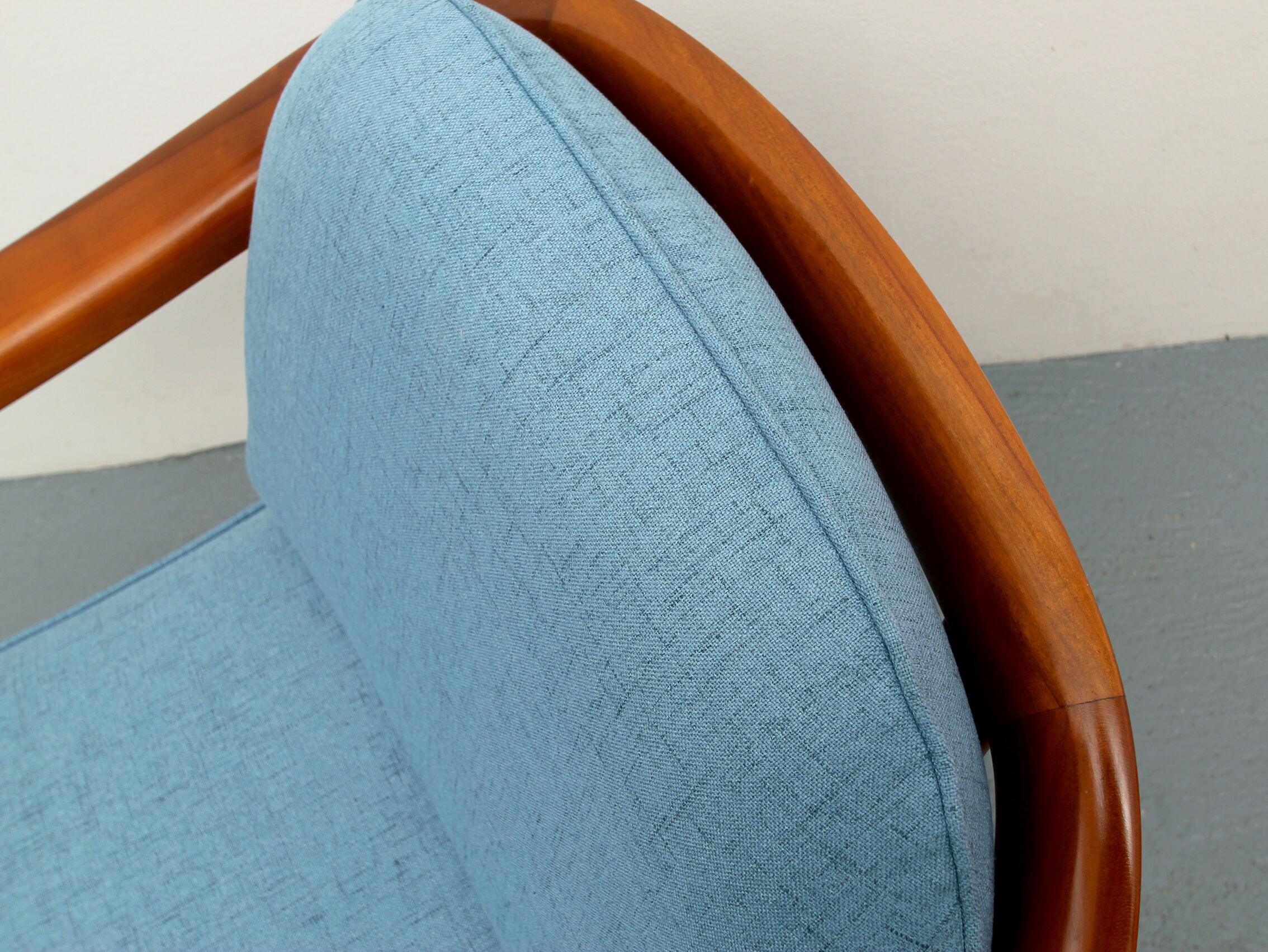 1960s armchair cherrywood in blue, Wilhelm Knoll