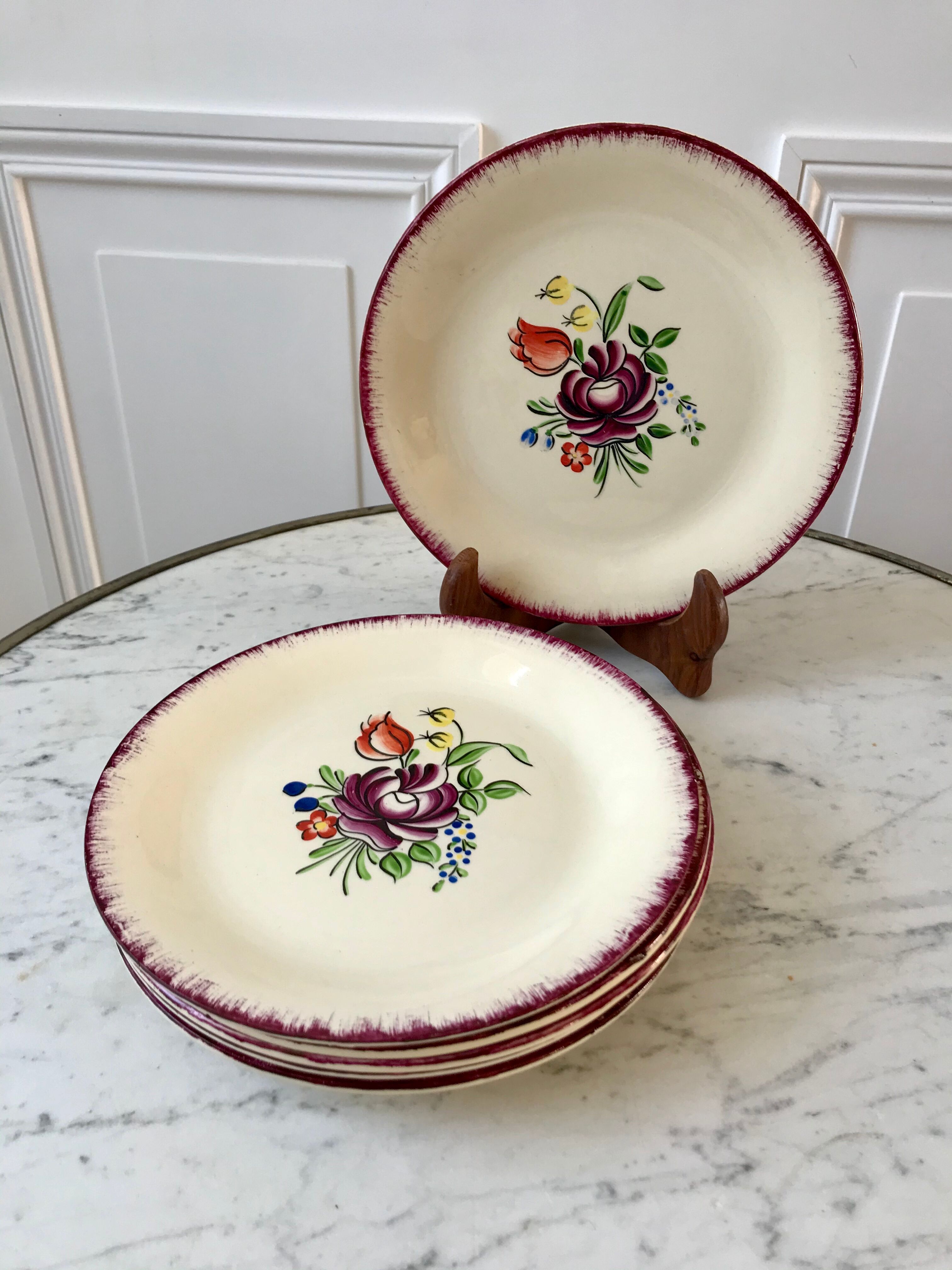 Set of 6 dessert plates Moulin des Loups Orchies 30s