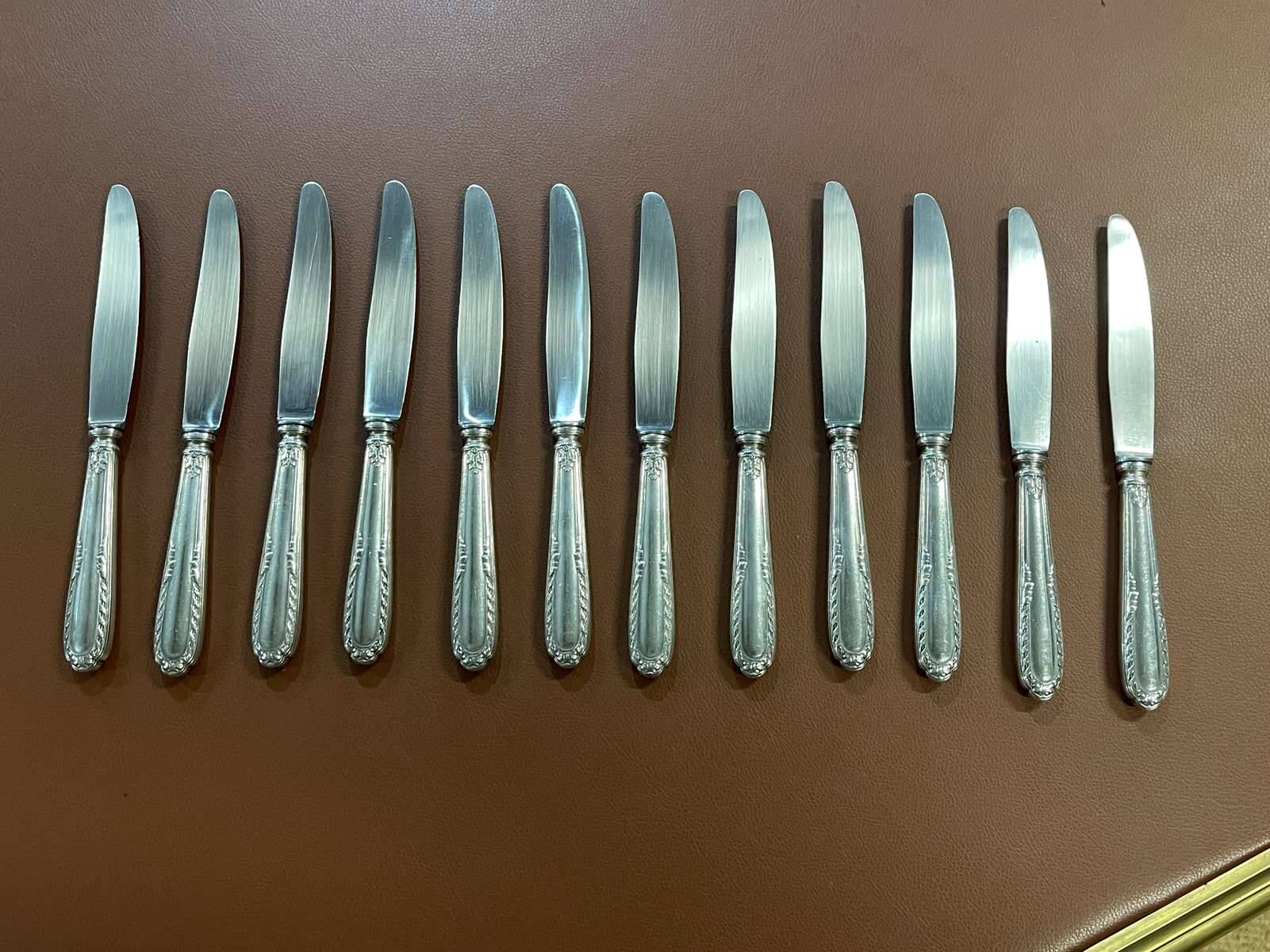 Lot de 12 petits couteaux en métal argenté et inox de la marque Ravinet d'Enfer Paris