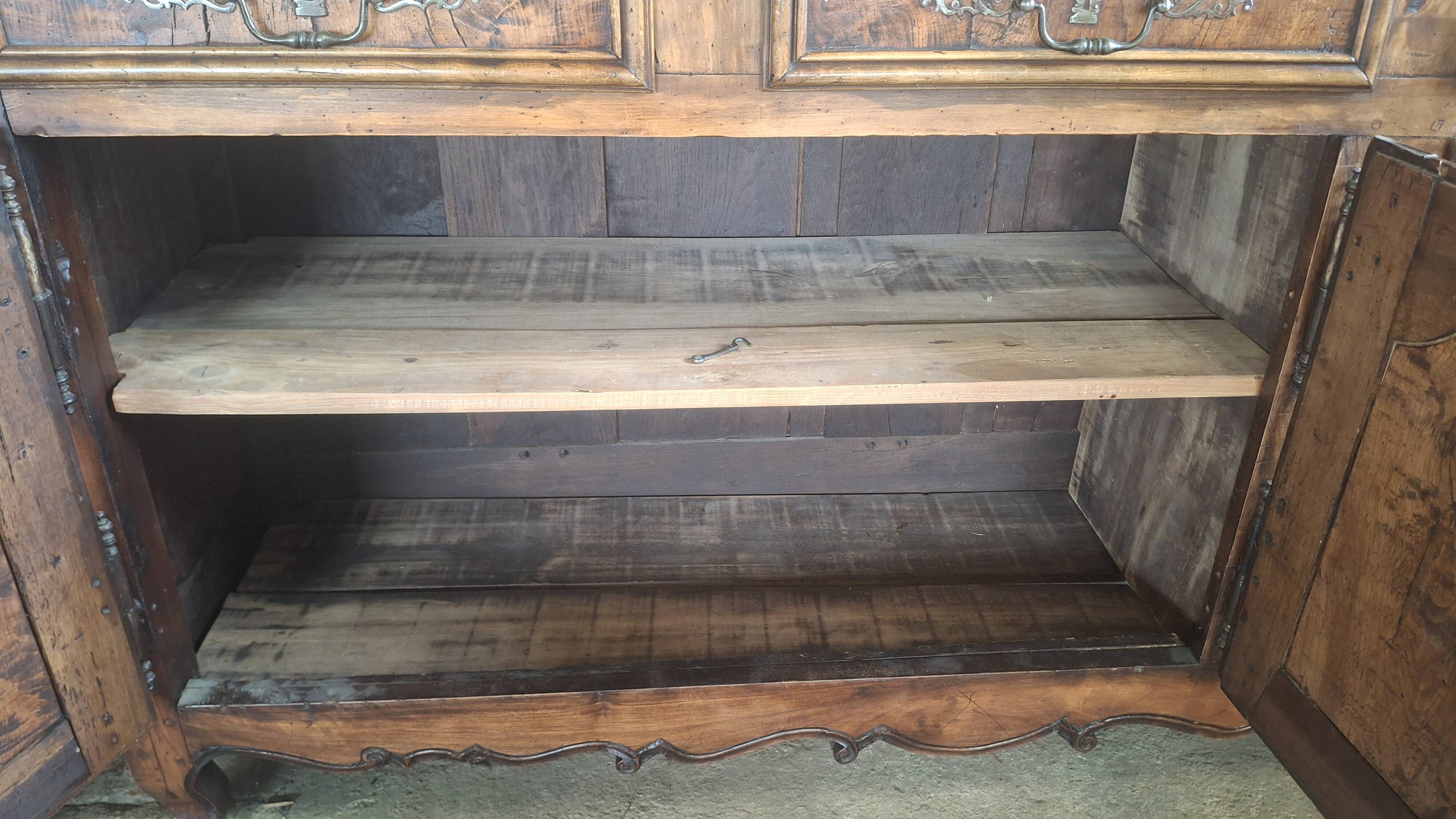 Large buffet in Louis XV style, solid oak & burl, with wrought iron hardware from the 16th century.