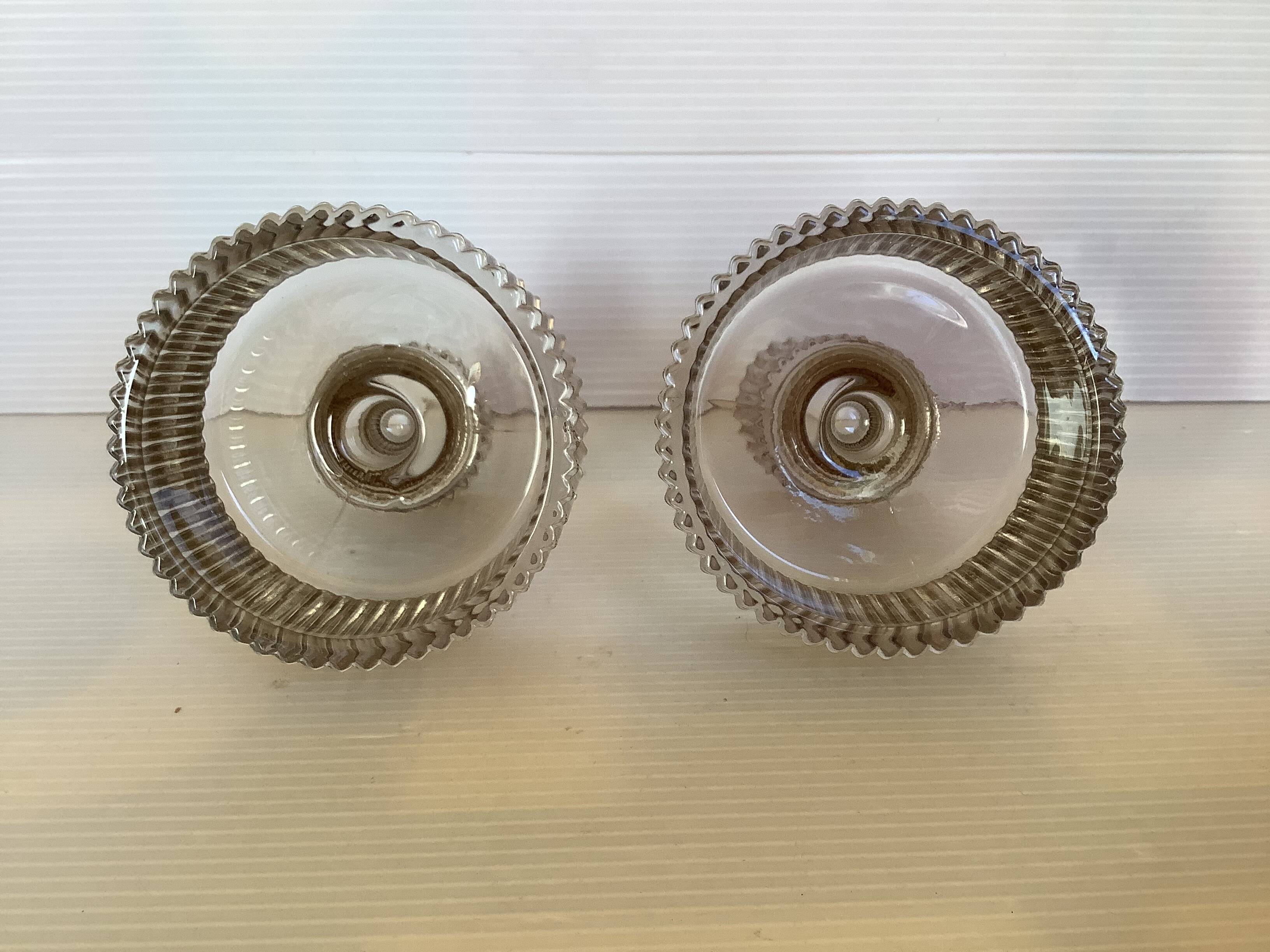 Pair of ribbed molded glass candlesticks