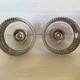 Pair of ribbed molded glass candlesticks