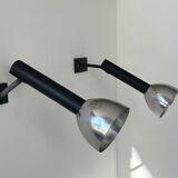 Pair of vintage wall lights, chrome and matte black metal, France 1960
