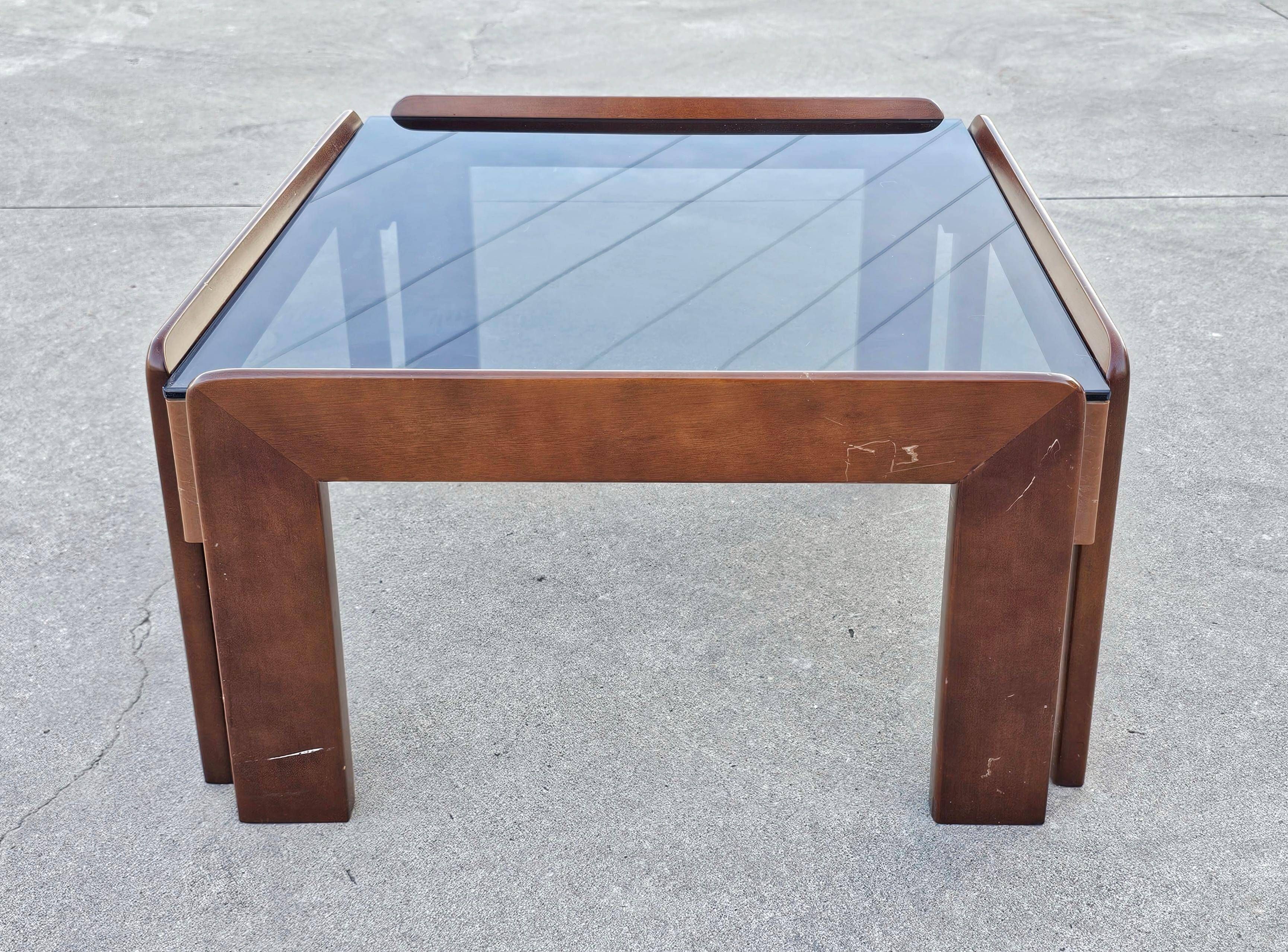 MCM coffee table in walnut and smoked glass by Afra and Tobia Scarpa, 1960s