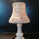 Alabaster and raffia bedside lamp