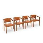 Wood and leather chairs, 1970s, set of 4