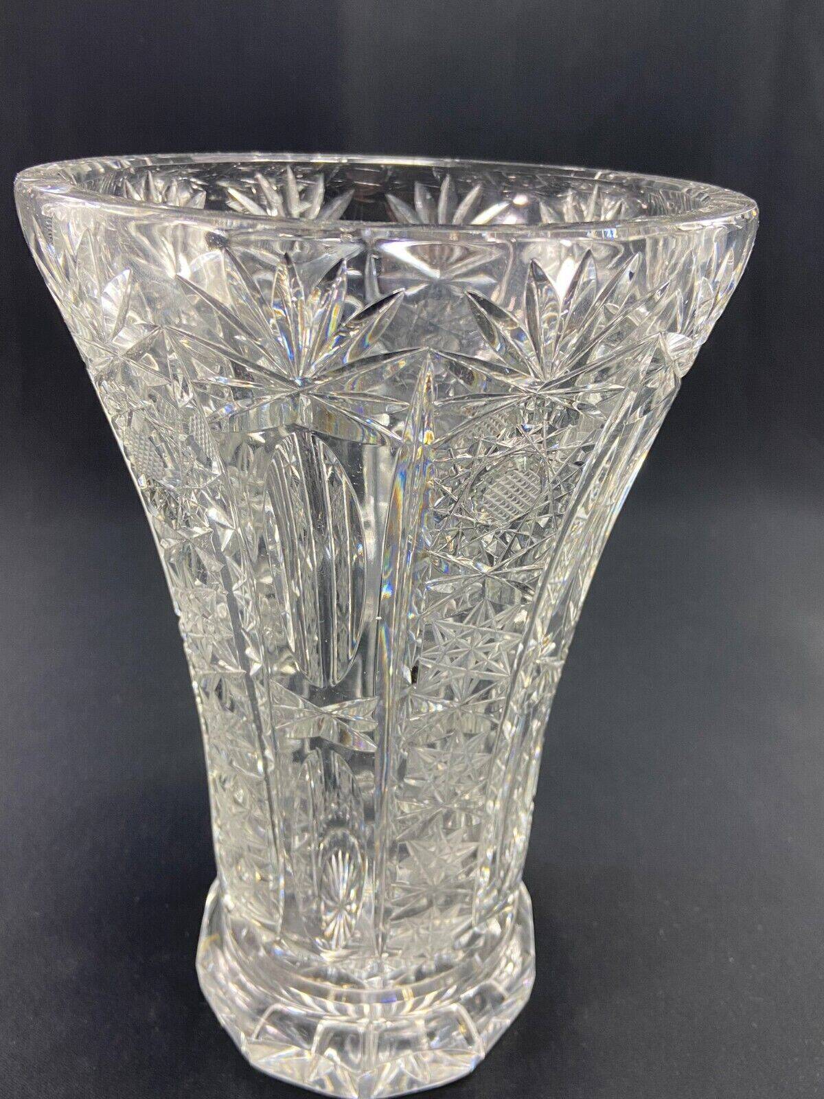 Large cut crystal vase richly decorated Bohemia