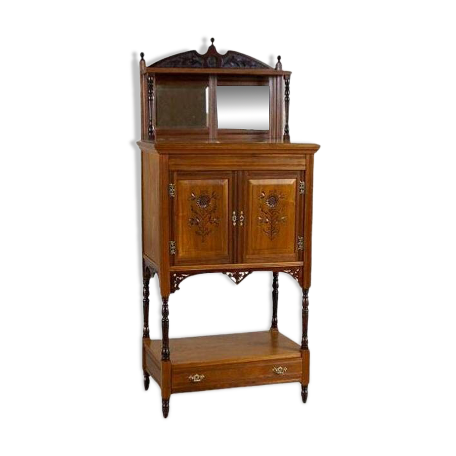 19th-Century Small Walnut Cabinet with the Motif of Sunflowers attributed to George Davis, 1890s