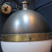 Large Hicks bronze and milk glass pendant light by Thomas O'Brien, USA