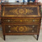 Louis XV style writing desk commode with drop-down front, made of precious wood.