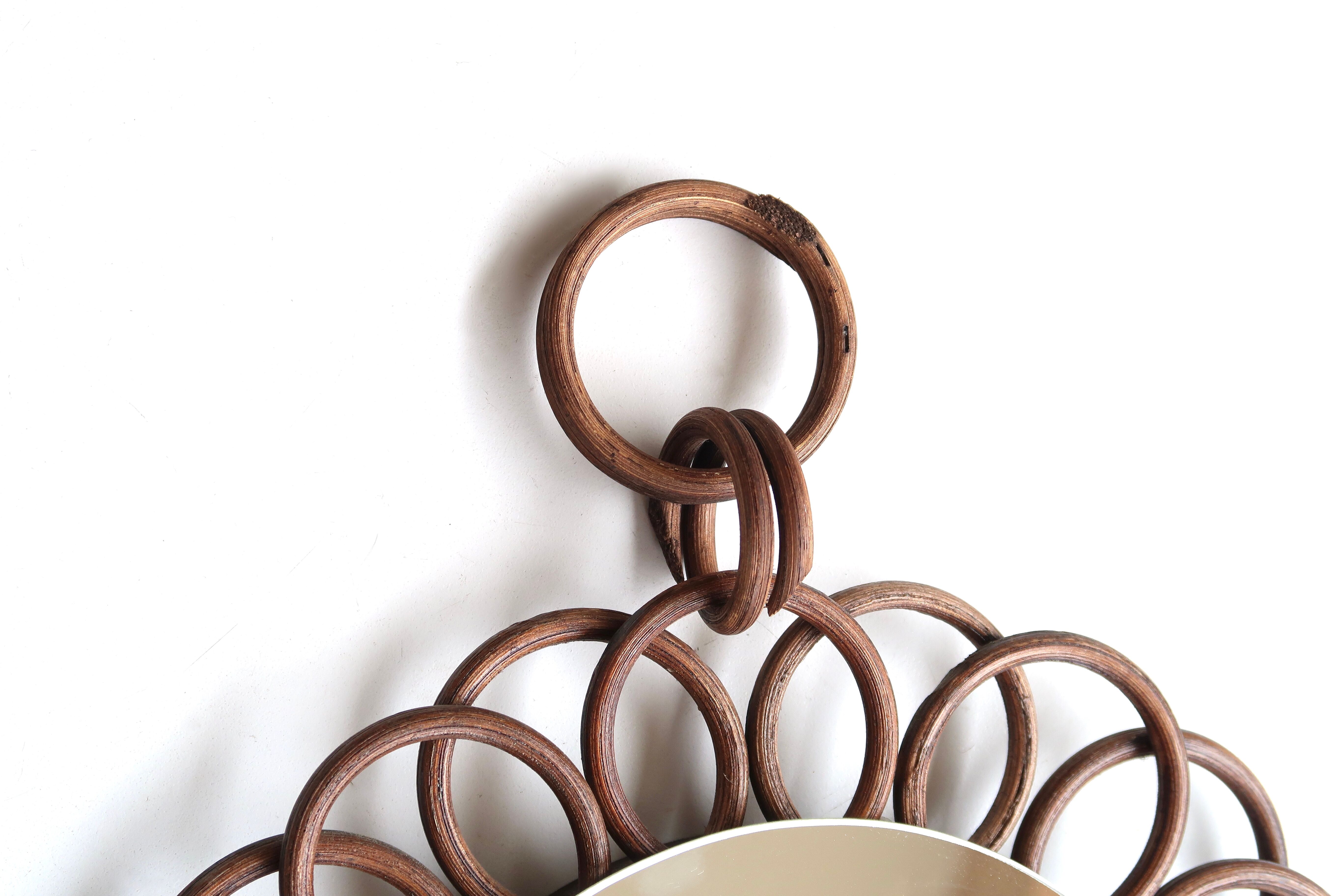 Rattan flower mirror, 1970s - 26 cm