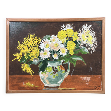 Oil on cardboard, Bouquet of flowers signature to identify Guy?